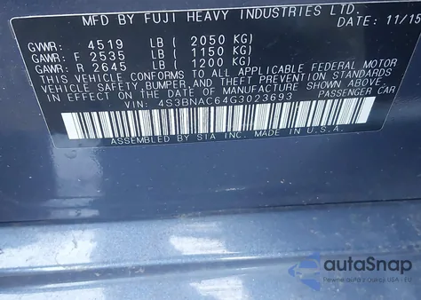 2016 Subaru Legacy 2.5I Premium z USA, uszkodzony, nr VIN 4S3BNAC64G3023693